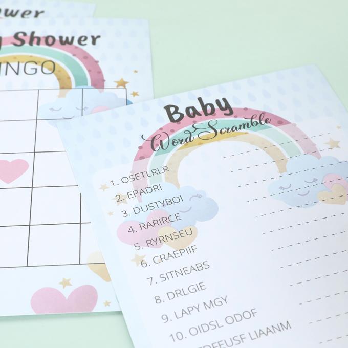 100 Gäste Doppelseitig gedruckt 5*7 Zoll 4 Spiele Geschlechtsneutral Baby Dusche Party Spiele 5