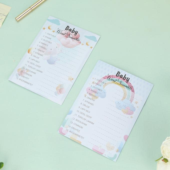 100 Gäste Doppelseitig gedruckt 5*7 Zoll 4 Spiele Geschlechtsneutral Baby Dusche Party Spiele 8